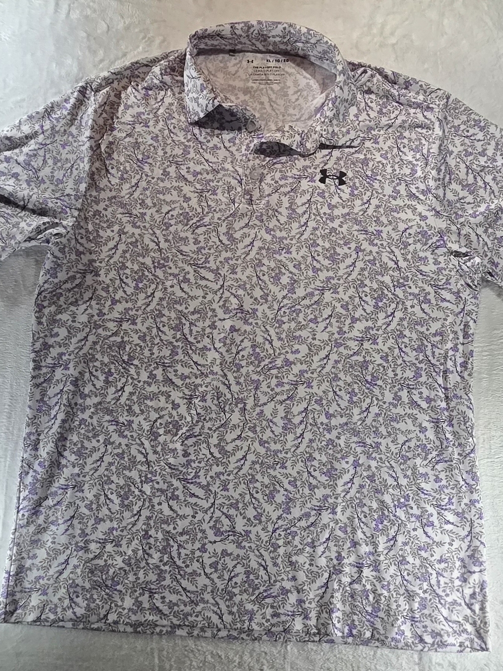 Under Armour Men's XL White/Purple/Gray Floral Short Sleeve Polo Logo - 0087
